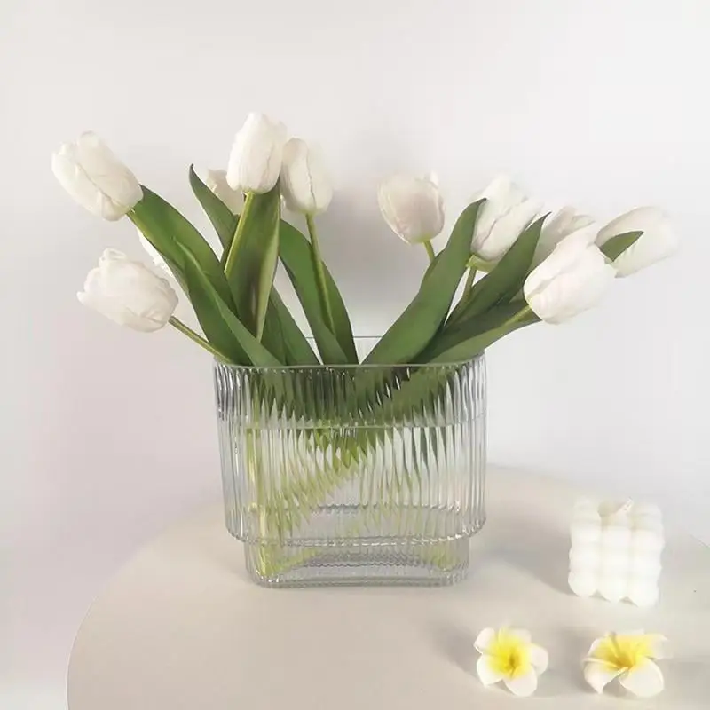 Vertical Pattern Glass Vase Nordic Transparent Hydroponic Flowerpot Decorative Ornaments Living Room Flower Vase Home Decoration 3