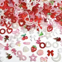 Random Mixed Sweet Red White Series Nail Charms 3D Resin Hollow Out Heart Bow Strawberry Cherry Nail Art Decorations Accessories 1
