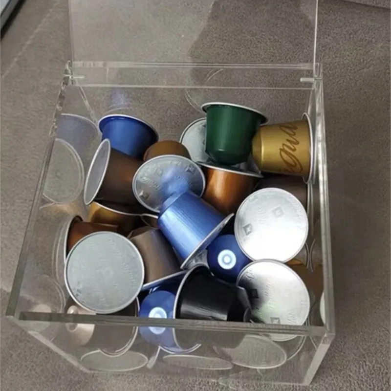 Practical Acrylic Capsule Coffee Storage Box Holder Transparent Dustproof Case with Lid coffee storage box