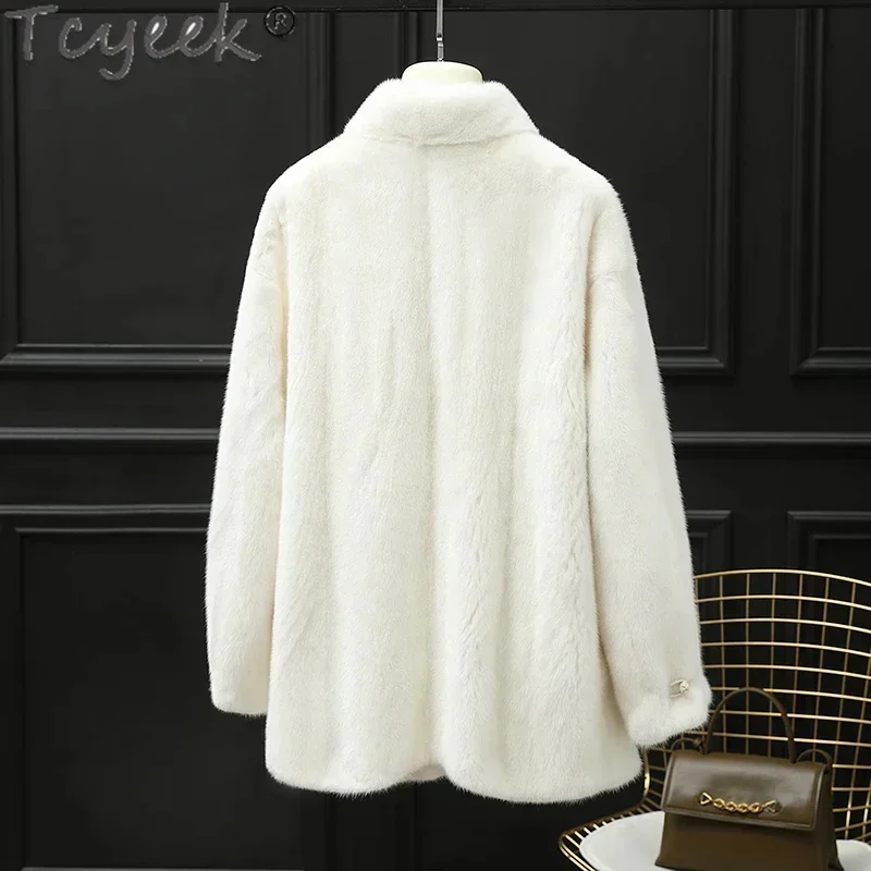 

Natural Tcyeek Mink Fur Coats Mid-length Real Jacket Ladies Whole Female 2024 Winter Women's Jackets Stand Collar