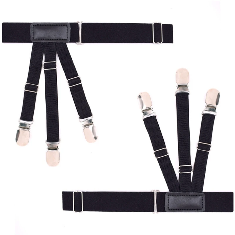 

2Pcs/Set Elastic Leg Suspenders Shirt Stays Holder Straps Metal Locking Clamps