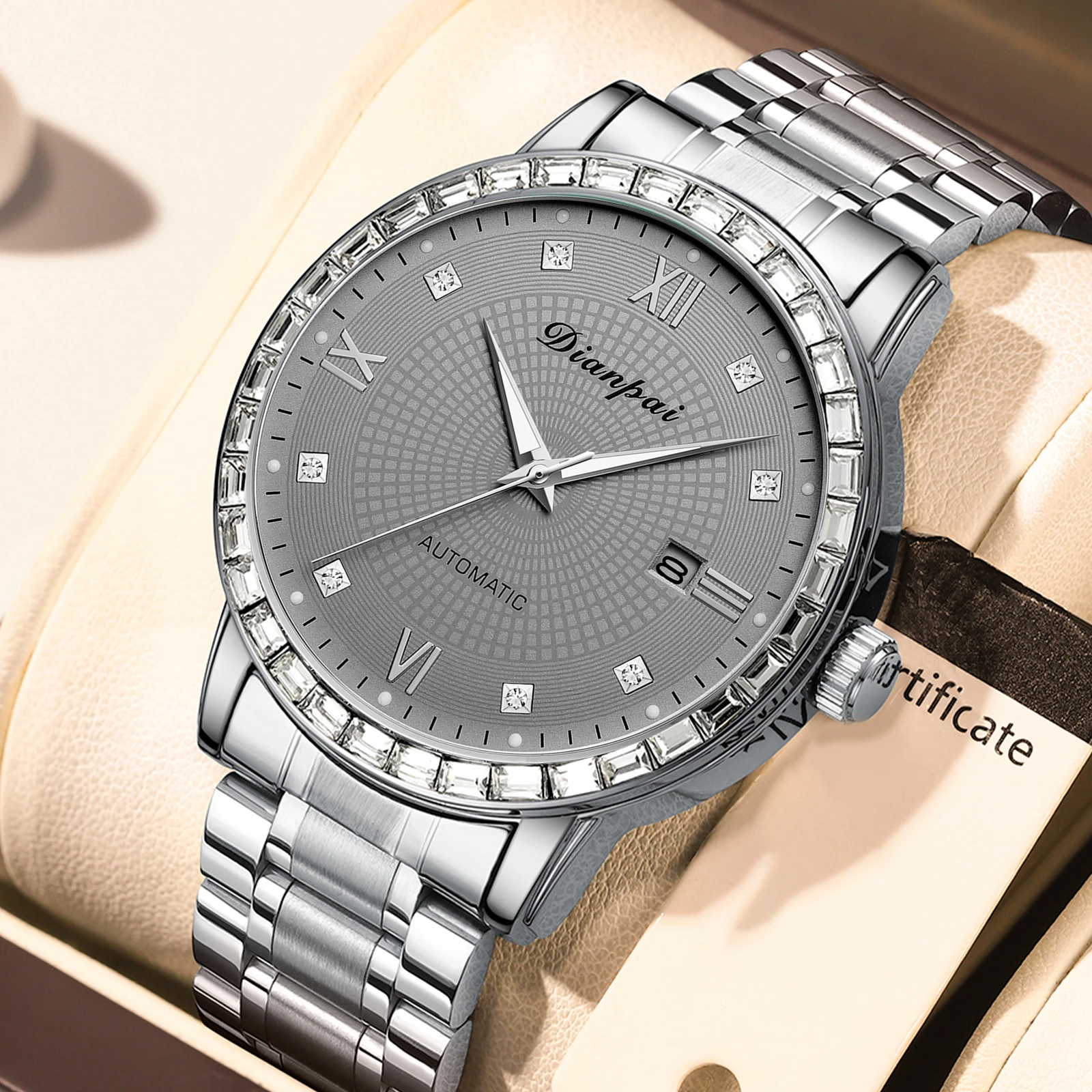 DIANPAI Fully Automatic Mechanical Watch Original Stainless Steel Men's Classic Watch Business Waterproof Night Glow
