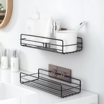 ห้องน้ําห้องครัวชั้นวางโลหะชั้นเก็บมัลติฟังก์ชั่ Punch-Free Wall Storage Organizer 1