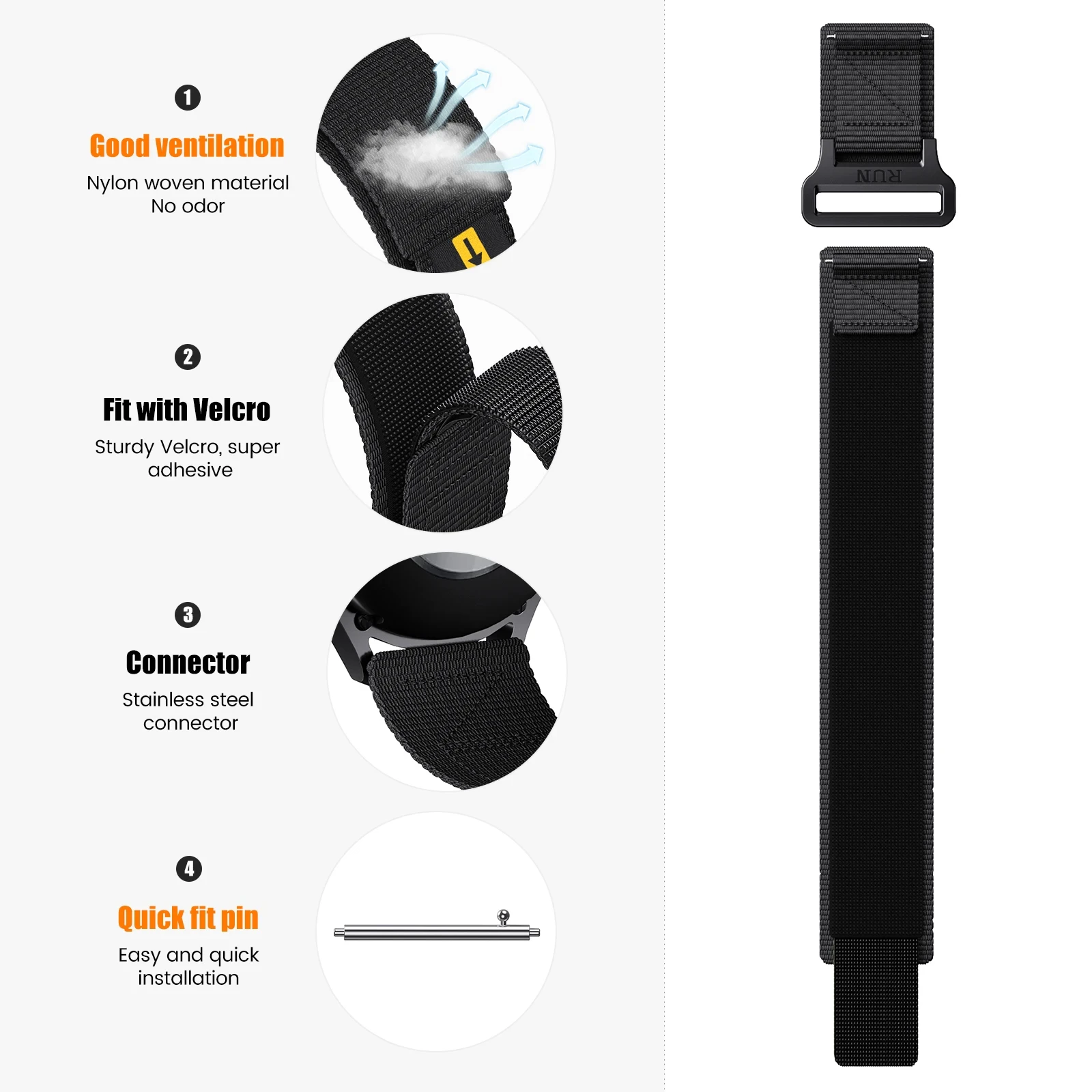 20mm Easy Fit Nylon Sport Strap - Adjustable and Comfortable Bracelet Watchband