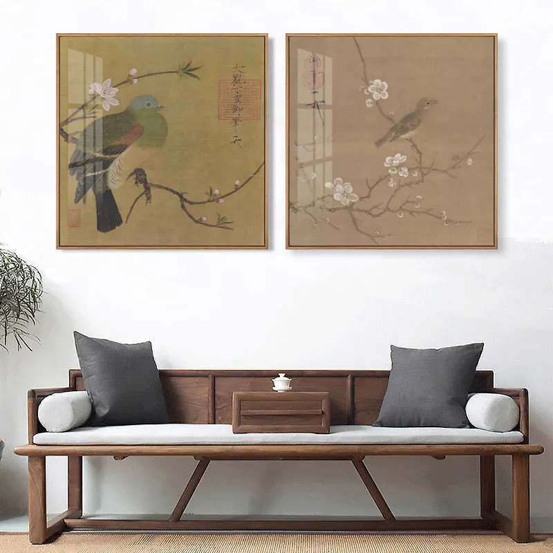 

Chinese Minimalist Birds With Flowers Canvas Painting Poster And Print Wall Art Pictures For Living Room Bedroom Aisle Studio