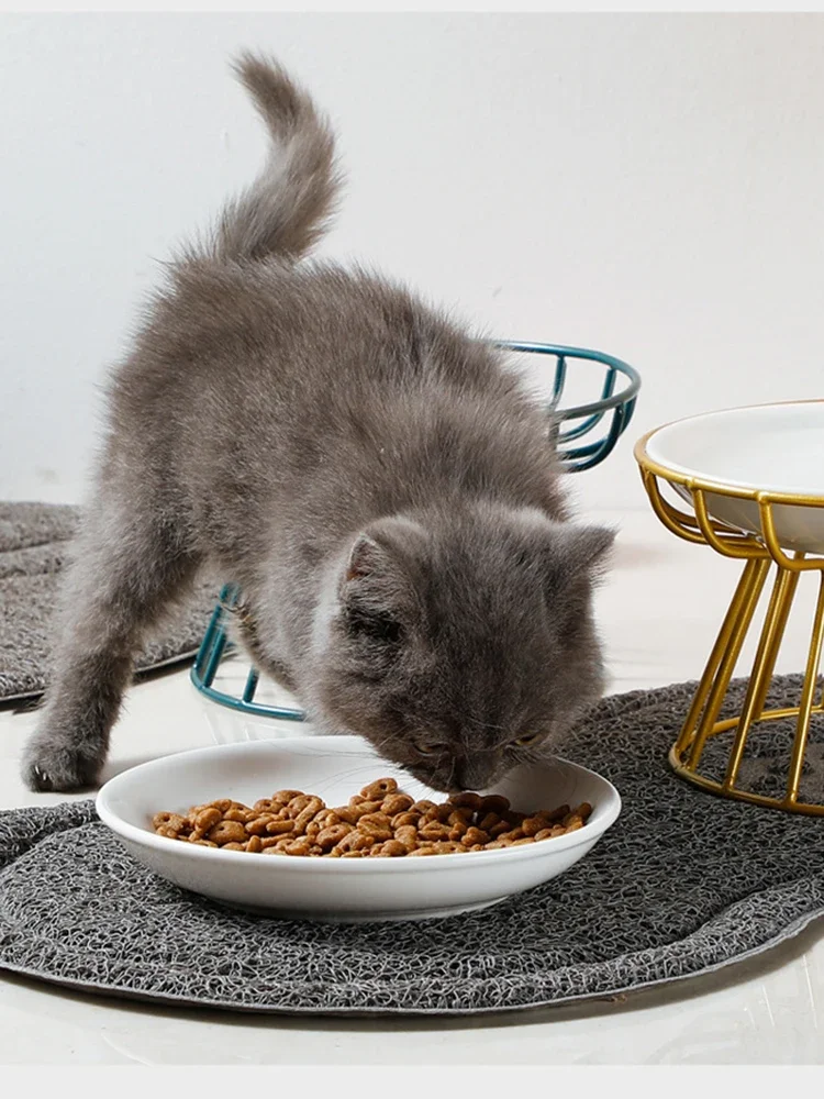 Description Picture 4 of item1Set Pet Ceramic Bowl Iron Rack Cat Food Snacks Canned Plate Anti-black Chin Anti-turning Water Does Not Leak Easy To Eat