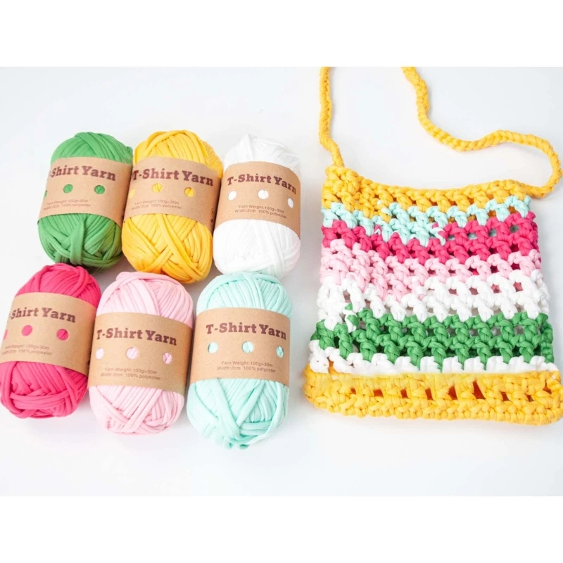6 Rolls Handmade Fabric Strip DIY T-shirt Yarn Knitting Yarn for Knitting, Crocheting and Crafting for Hand DIY Bag E65B