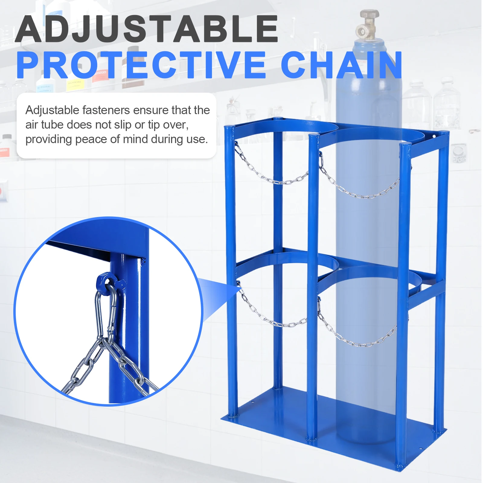40L Gas Cylinder Organizer Shelf with Protective Chain Oxygen Tank Holder Storage Rack Frame Metal Gas Cylinder Fixing Bracket