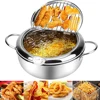 Japanese Deep Fryer With Thermometer and Lid 304 Stainless Steel Kitchen Tempura Fryer Pan Fryer Without Oil Frying Pan Fryer 2