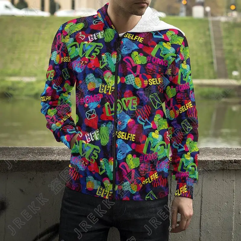thumbnail image 1 of Sudadera con capucha y estampado 3D de dibujos animados, sudadera con cremallera y letras explosivas, estilo punk y grafiti, para hombres, mujeres y niños, ropa de calle de moda, 1 of 5