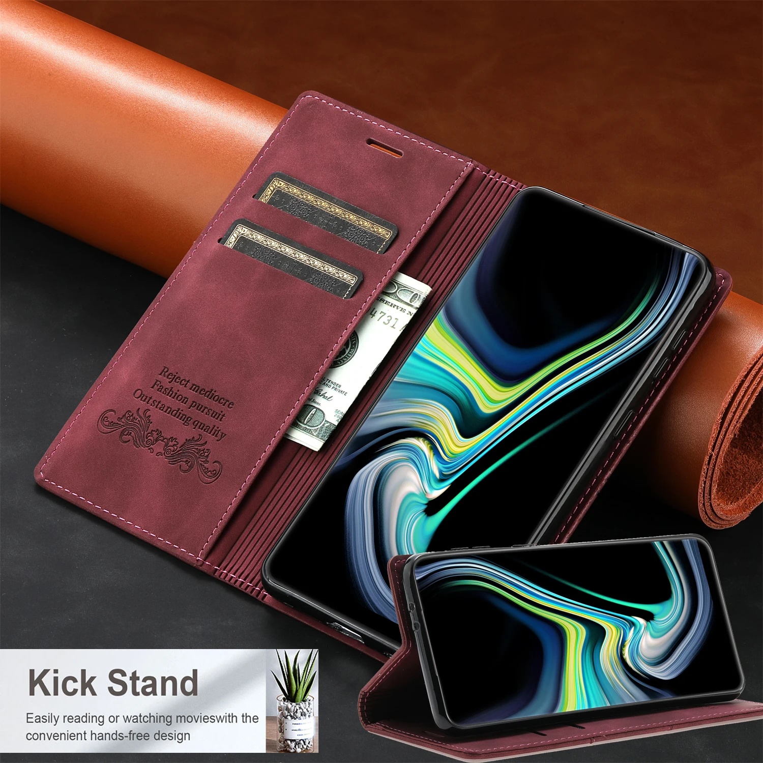 Leather Phone Case Flip Wallet Case for Samsung Galaxy S24 Ultra S23 FE S22 S21 S20 5G S10 S9 S8 Plus Note 20 10 9