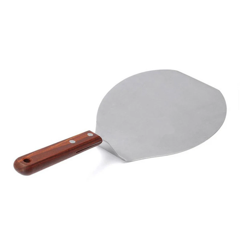 Stainless Steel Pizza Shovel Cypress Wooden Handle Round Non Slip Pot Shovel Cake Mobile Kitchen Oven Baking Paddle