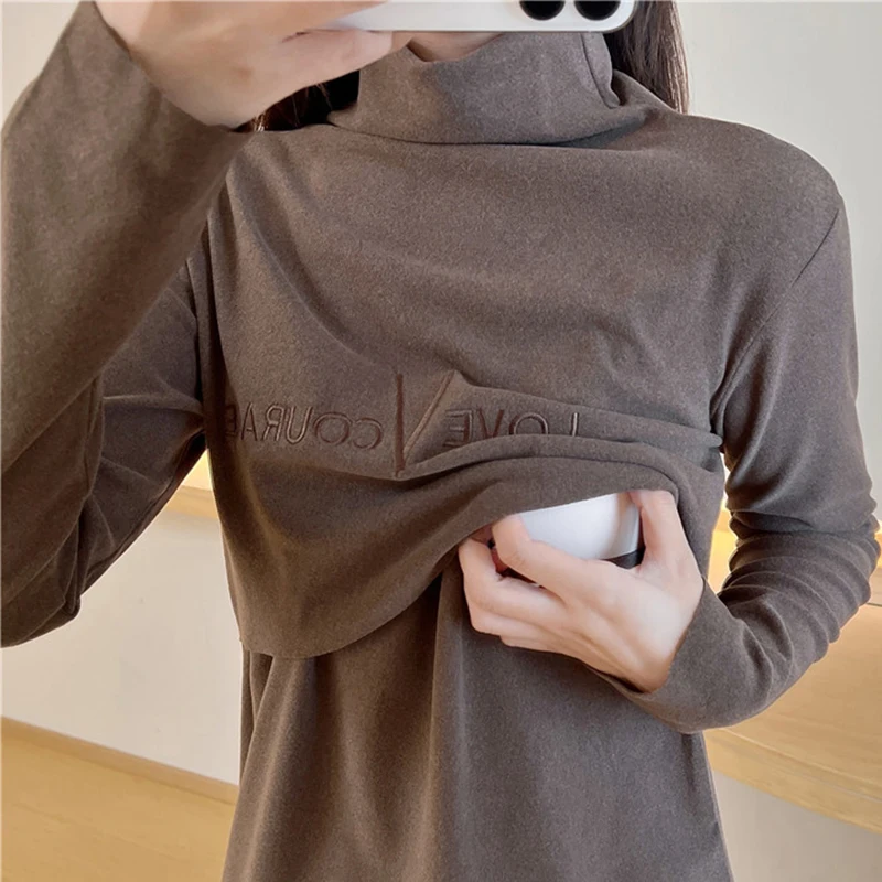 Maternity High Collar German Fleece Warm Nursing Clothes For Nursing Hoodies Mothers Breastfeeding Clothes Pregnant Clothes P14