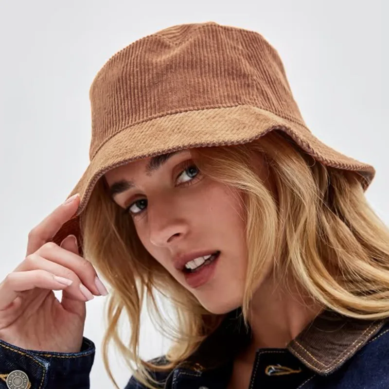Corduroy Bucket Hat Spring Autumn Women Men Fisherman Foldable