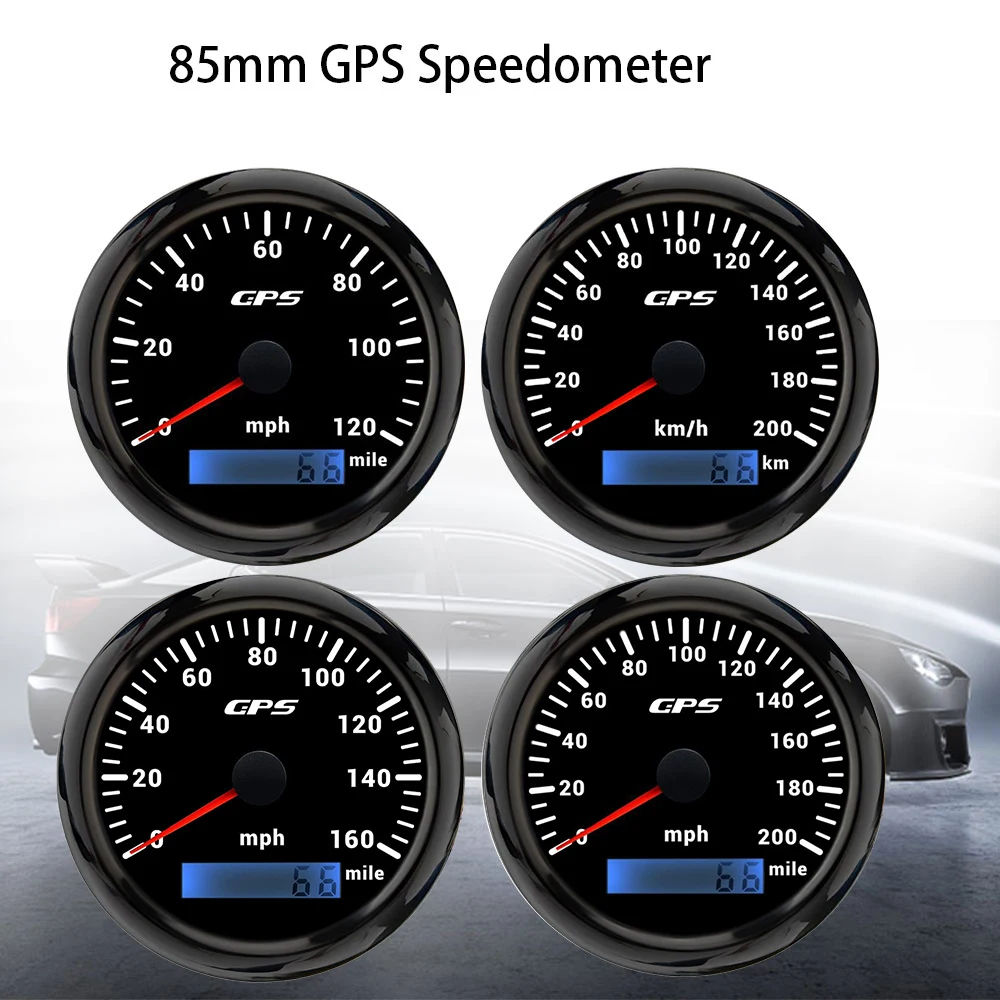 

RHAXEL 85mm GPS Speedometer 0-60Km/h 0-200Km/h 0-80MPH Odometer for Auto Motorboat Vessels with 7 Colors Backlights 12V 24V