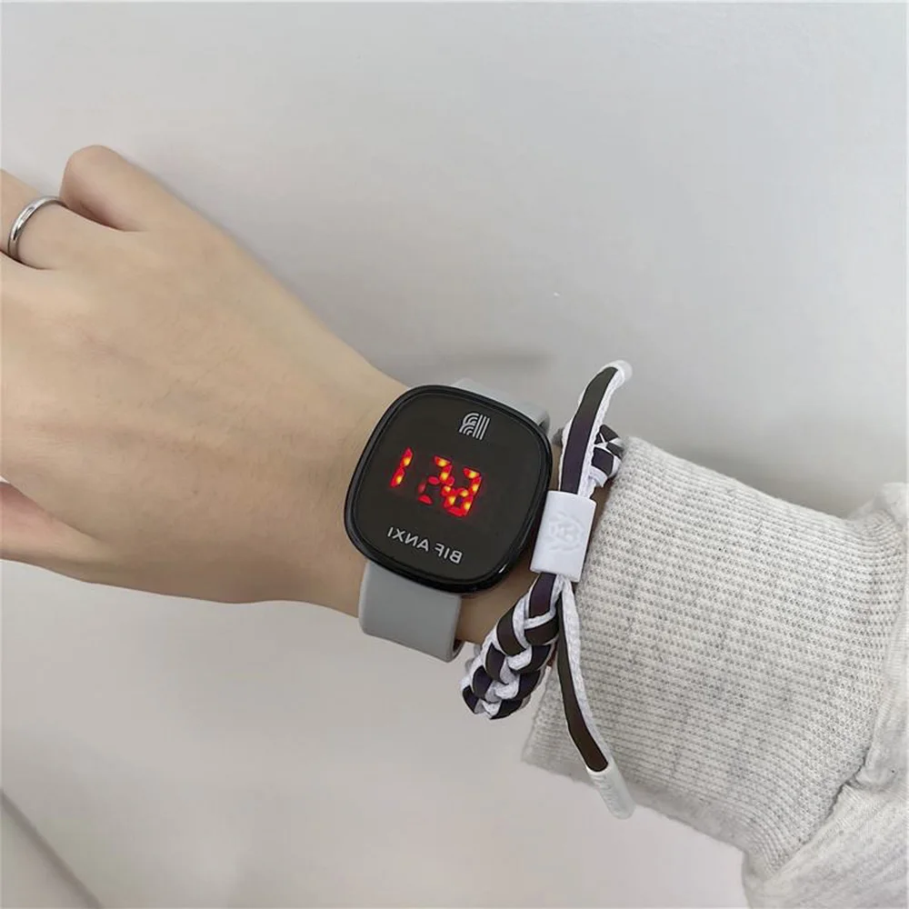 LED Fingerprint Touch Screen Pin Buckle Electronic Watch Boys Girls Students Simple Technology Sense Square Shape Sports Watch the new 2021 square led electronic watch apple touch screen led watch digital sports fashion students