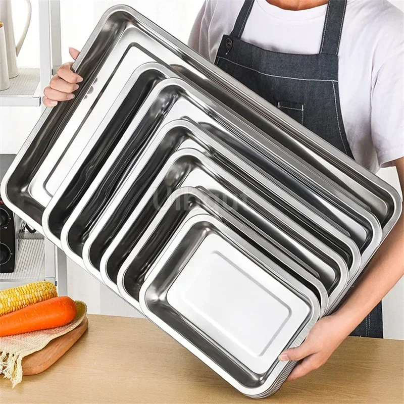 Rectangular commercial and household square plate Steamed fish dish Serving plate Barbecue plates set Stainless steel tray