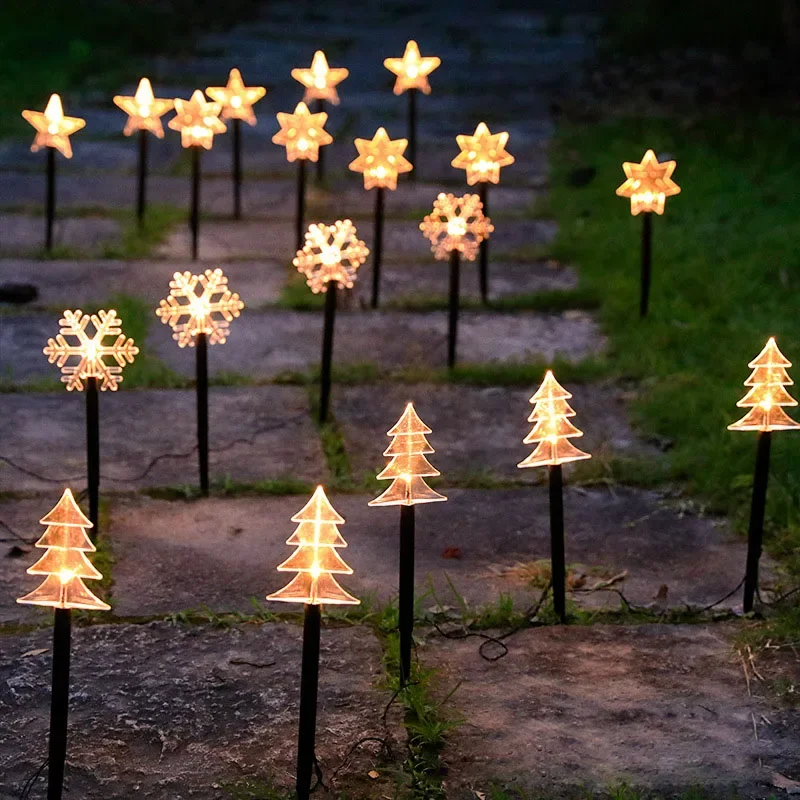

5pcs Christmas Snowflakes Lights LED Solar Landscape Plug Lights Star Christmas Tree Garland Home Outdoor Lawn Decoration