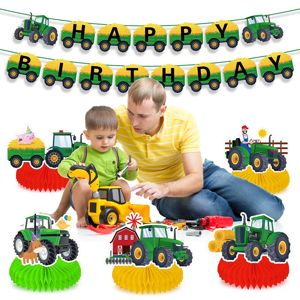 9 pçs crianças dos desenhos animados trator fazenda caminhão do carro festa  de aniversário papel favo de mel bolas festa backdrops chuveiro do bebê  decorações - AliExpress