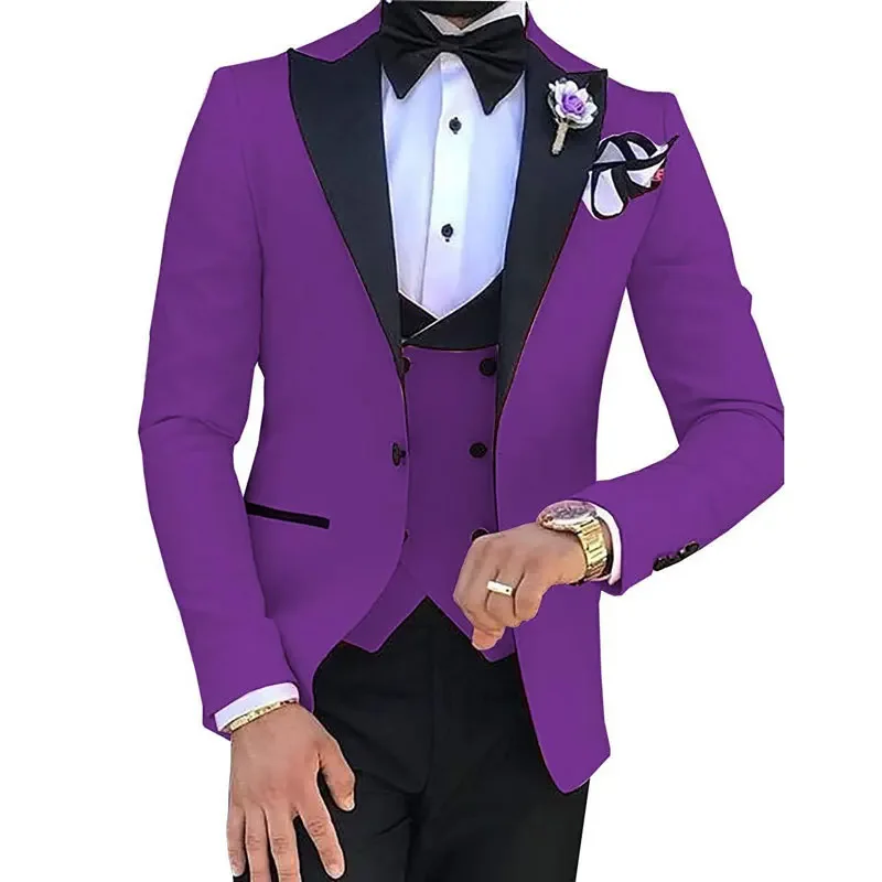 2023 Pink large size (suit + vest + trousers) Fashion business casual suit three-piece groom and groomsman wedding banquet suit