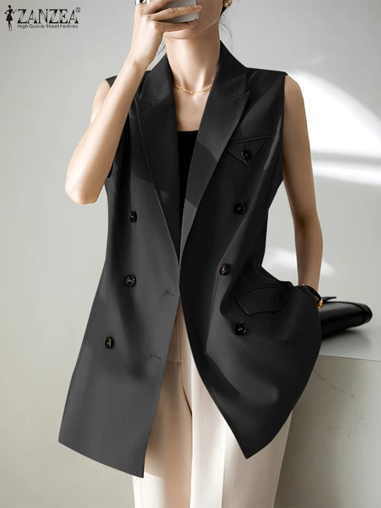 

ZANZEA женский корейский модный длинный жилет женская элегантная офисная Верхняя одежда без рукавов воротник с лацканами винтажный Блейзер женская модель 2024