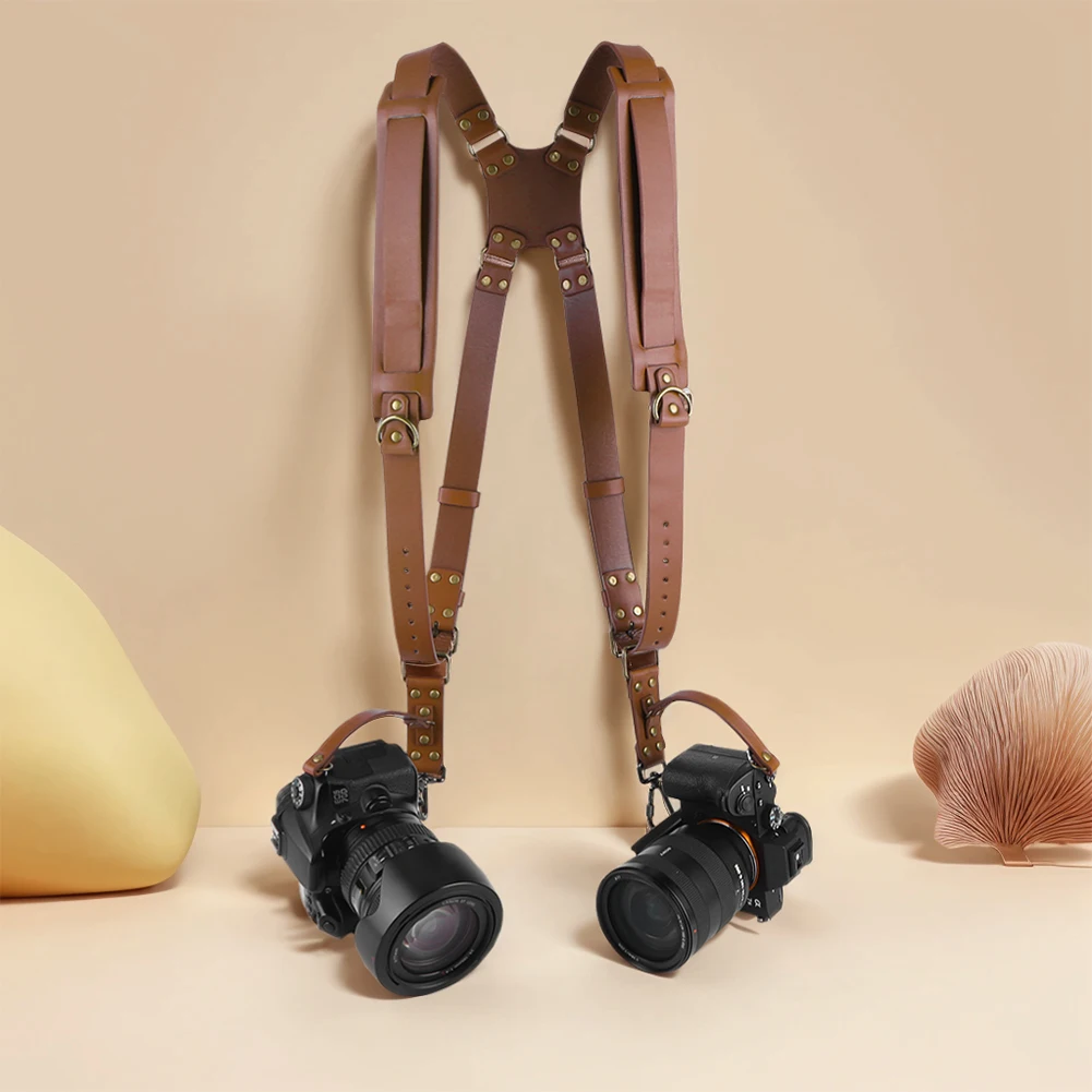 듀얼 카메라 스트랩, 더블 카메라 하네스, 범용 가죽 카메라 스트랩, DSLR/SLR 카메라용 카메라 운반 스트랩