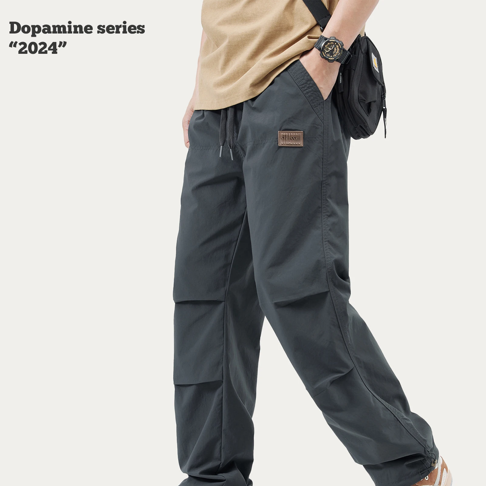 Male Pants Summer Casual Trousers High Street Trend Wide Leg Drawstring Unisex Pants Paratrooper Fashion Brands Men Trousers