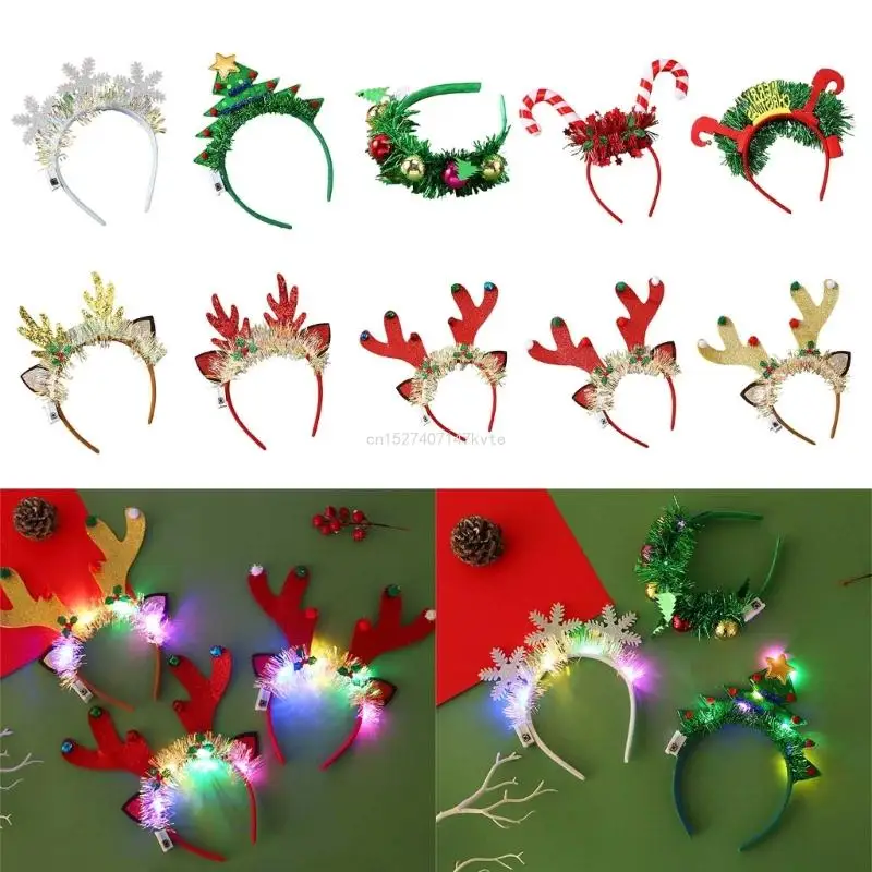 5pc Festive Christmas Headwear Glowing Headband Light up Hairband for Holiday Celebrations Year Navidad Party Decor