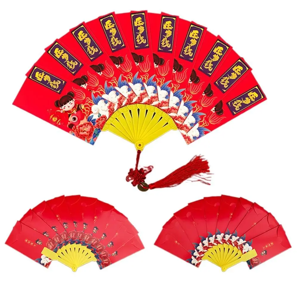 Busta Rossa A Forma Di Ventaglio Tascabile Rossa Per Soldi Auguri Pacchetto Di Capodanno A Forma Di Ventaglio Hongbao Lucky Money Good Luck