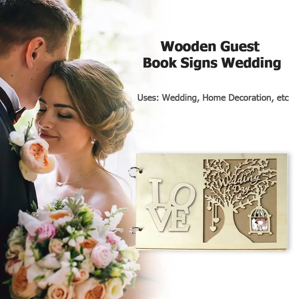 Wedding Guestbook Wooden Heart Hollow Engagement Guest Sign Message Book Craft For Home Decoration And Other Occasions
