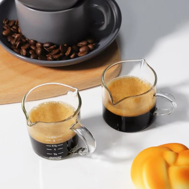 70ml/75ml/80ml/150ml Glass Espresso Measuring Cup Double/Single Mouth Milk Jug Coffee Supplies Clear Scale Kitchen Measure Mug