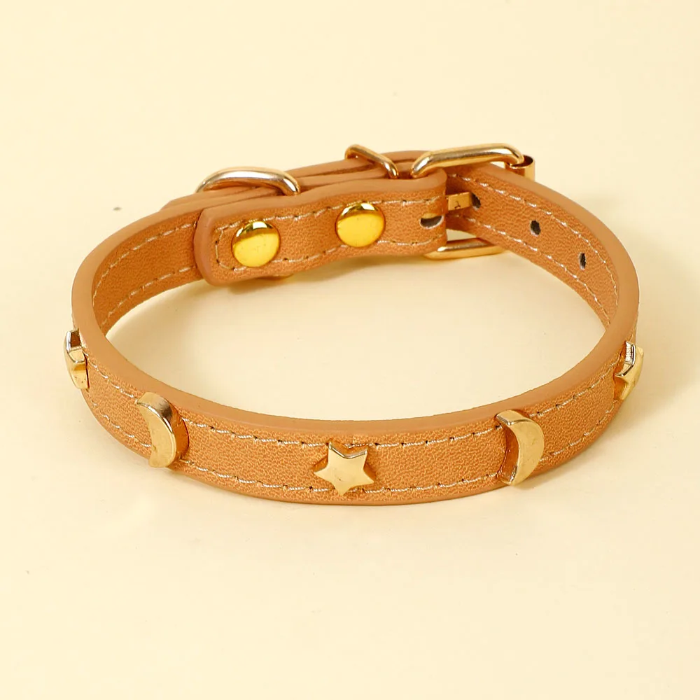 Niedliches Katzenhalsband aus weichem Leder, Haustierhalsbänder für kleine Hunde, Kätzchen, Welpen, Halskette, Katzenzubehör, Stern, Mond, Nieten, Dekoration, XS-M – Detail 19