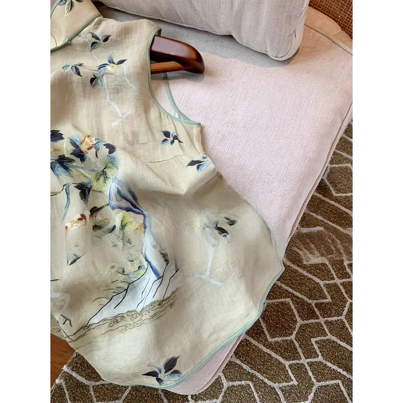 Chinese Retro Plate Buckle Waistcoat Women's Summer Vintage National Style Sleeveless Cheongsam Vest Top