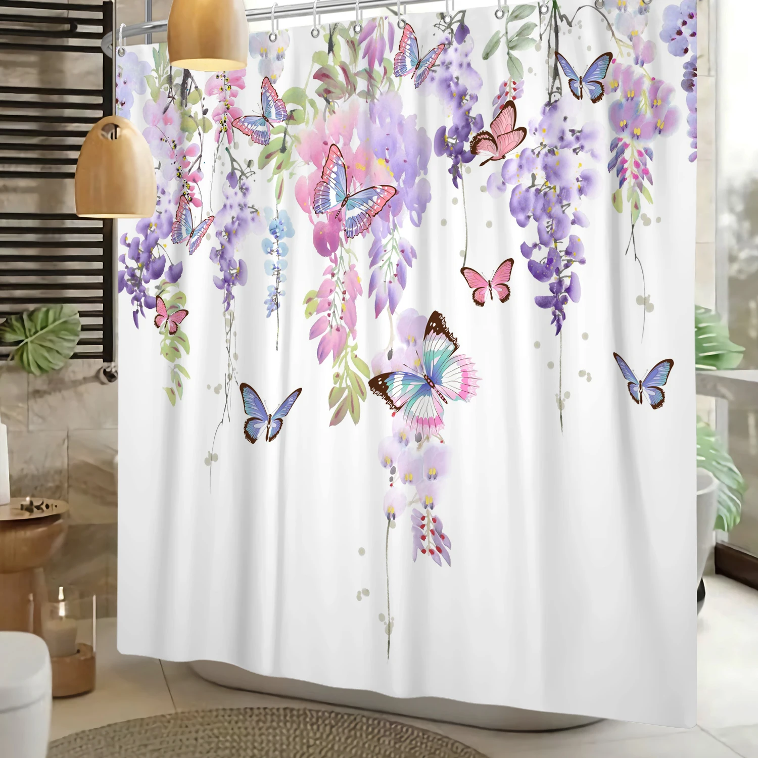 Green Leaves Plant Flower Butterfly Shower Curtain Wild Animal Waterproof Fabric Bath Curtain Bathroom Accessorie Decor shower curtains