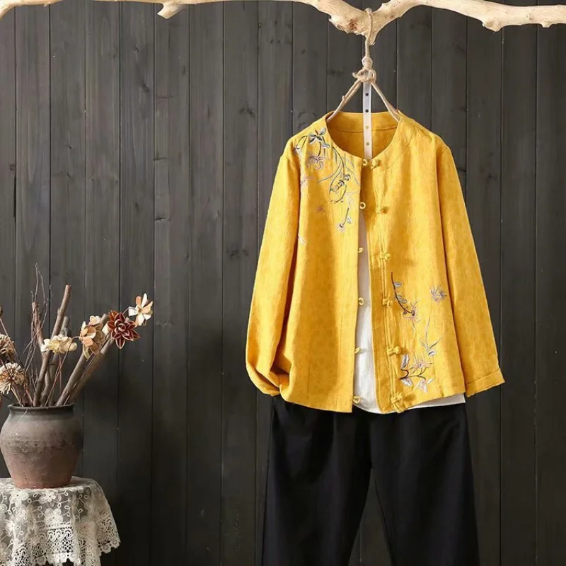

Jackets for Women Coat Cotton Linen Casual Embroidery Outerwear Autumn Ethnic Style Fashion Casual Streetwear Spring Cardigan
