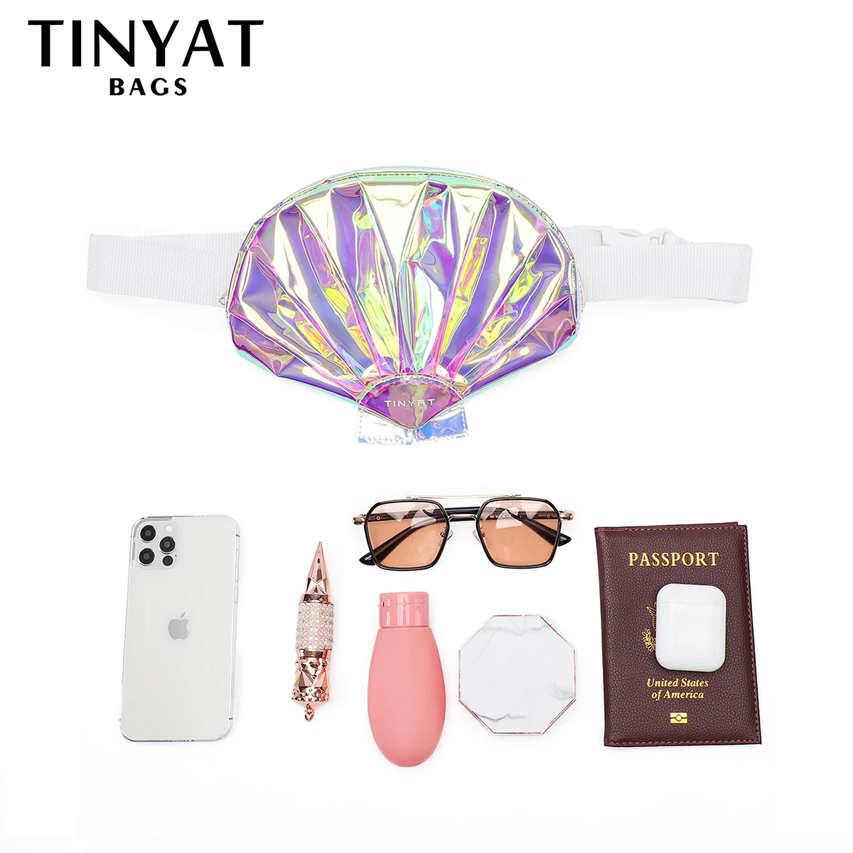 TINYAT Holographic Women's Waist Bag Pack Phone Purse Belt Bag Sports Travel Fanny Pack For Women Fashion Female Shoulder Bag
