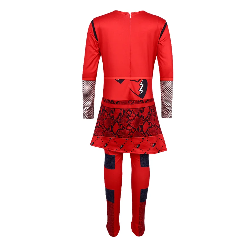 Descendants 4 Cosplay Costume for Girls Movie The Rise of Red Princess Bodysuit Halloween Birthday Party Dresses Wig Suit
