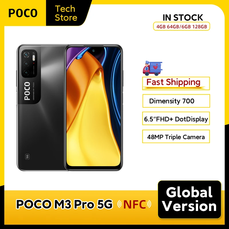 Global Version POCO M3 Pro 5G NFC Dimensity 700 Smartphone 90Hz 6.5" FHD+ DotDisplay 5000mAh 48MP Triple Camera