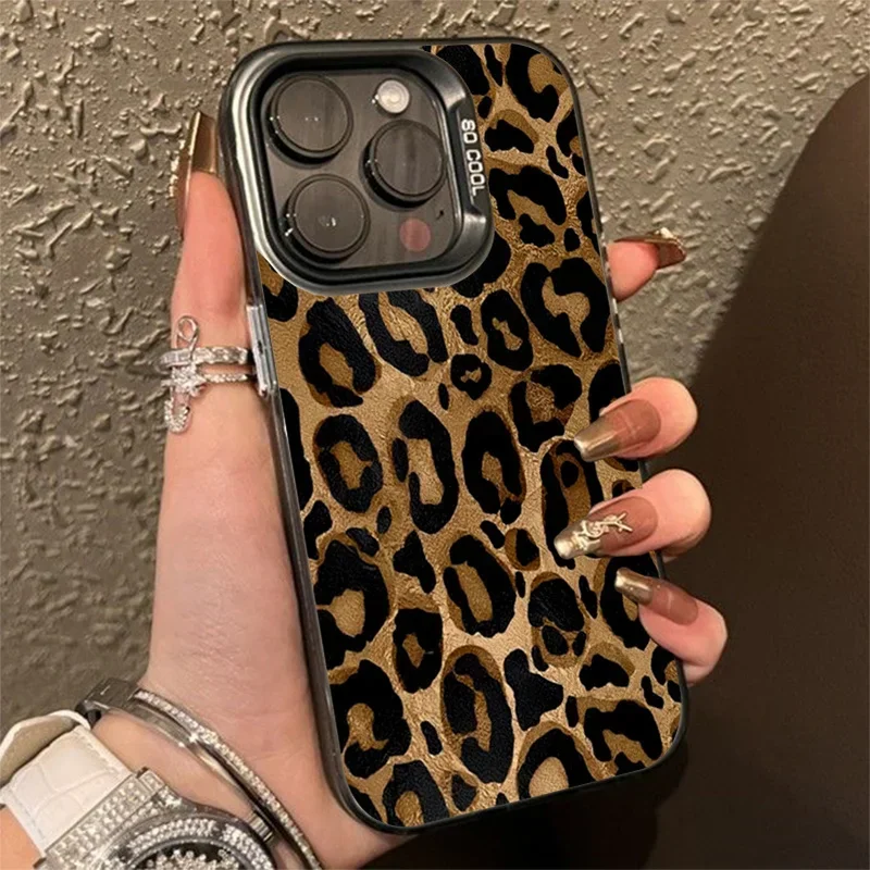 Brown Leopard Anti-Drop Armor Phone Case with Lens Protection