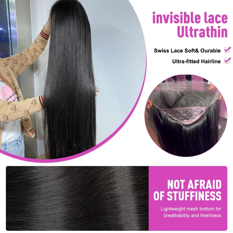 200 Density Bone Straight 13x4 13x6 Lace Frontal Human Hair Wig 30 40 Inch Preplucked Brazilian 5x5 Glueless Lace Closure Wigs