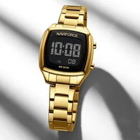 NAVIFORCE New Ladies Electronic Watches Stainless Steel Waterproof Women's Wrist Watch LCD Digital Display Luminous Female Clock