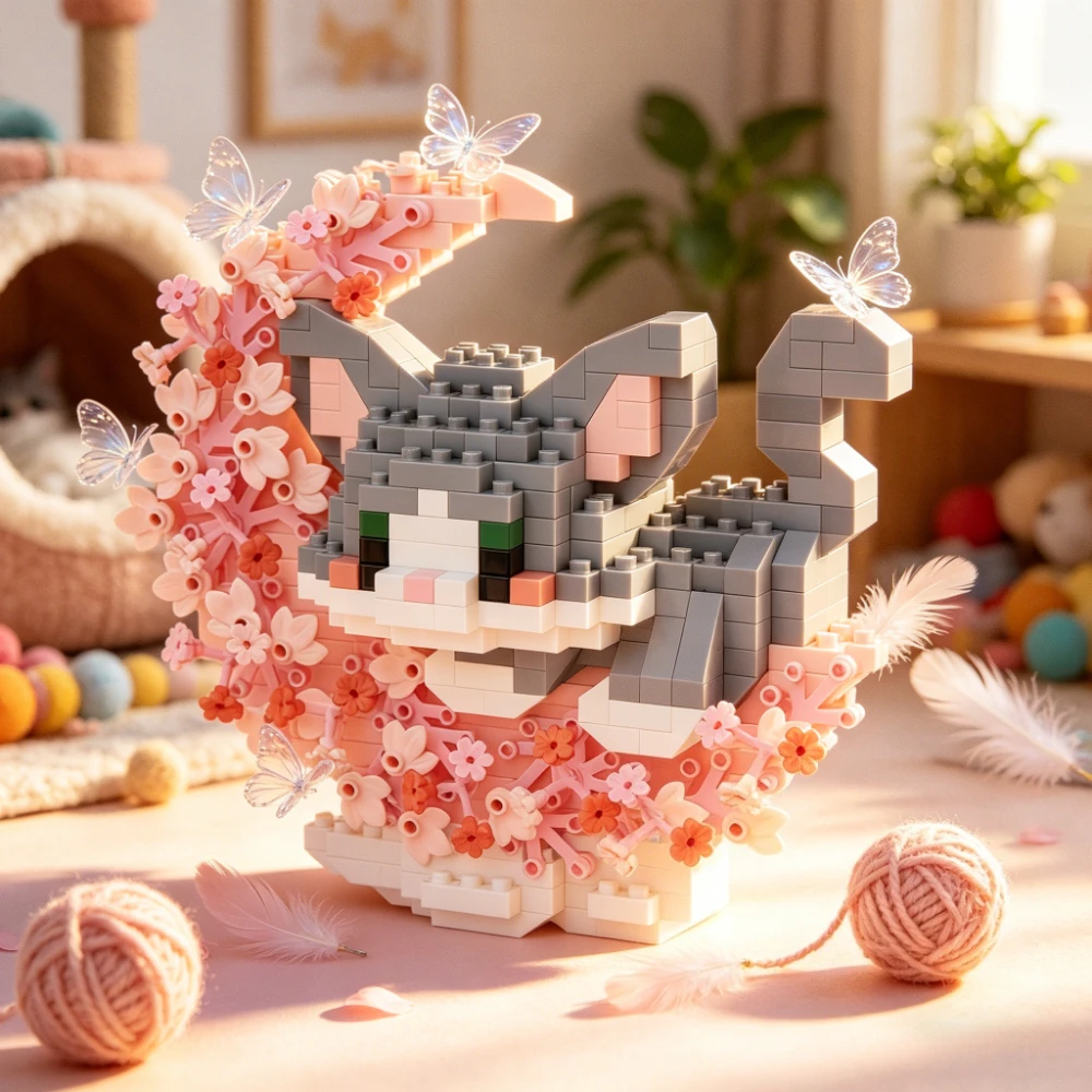 516피스 달빛 새끼 고양이 빌딩 블록, STEM, 마이크로 블록 3D DIY 장난감, 크리스마스, 할로윈, 생일, 새해 선물