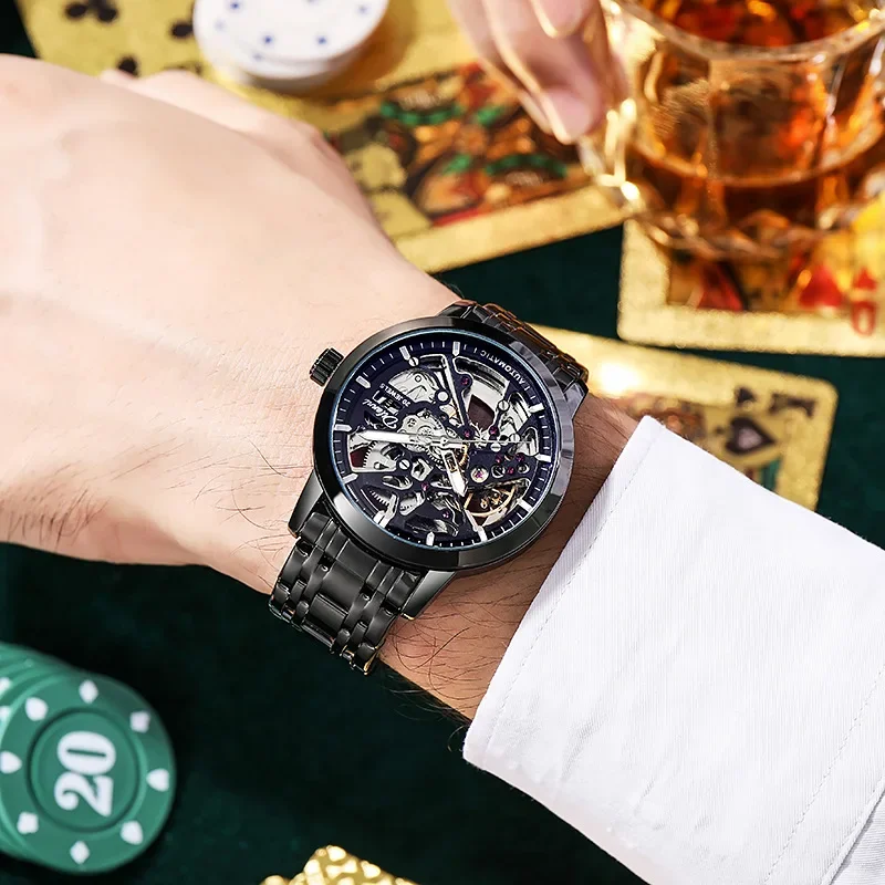 Man Tourbillon Automatic Mechanical Watch All-hollow Glow in The Dark Waterproof Watch Men Business Automatic Sports