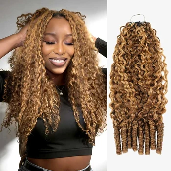 #P4/27 Highlight Burmese Curly Crochet Human Hair for Boho Braids Crochet Weave Hair Extensions Pre Separated Miracle Knots 1