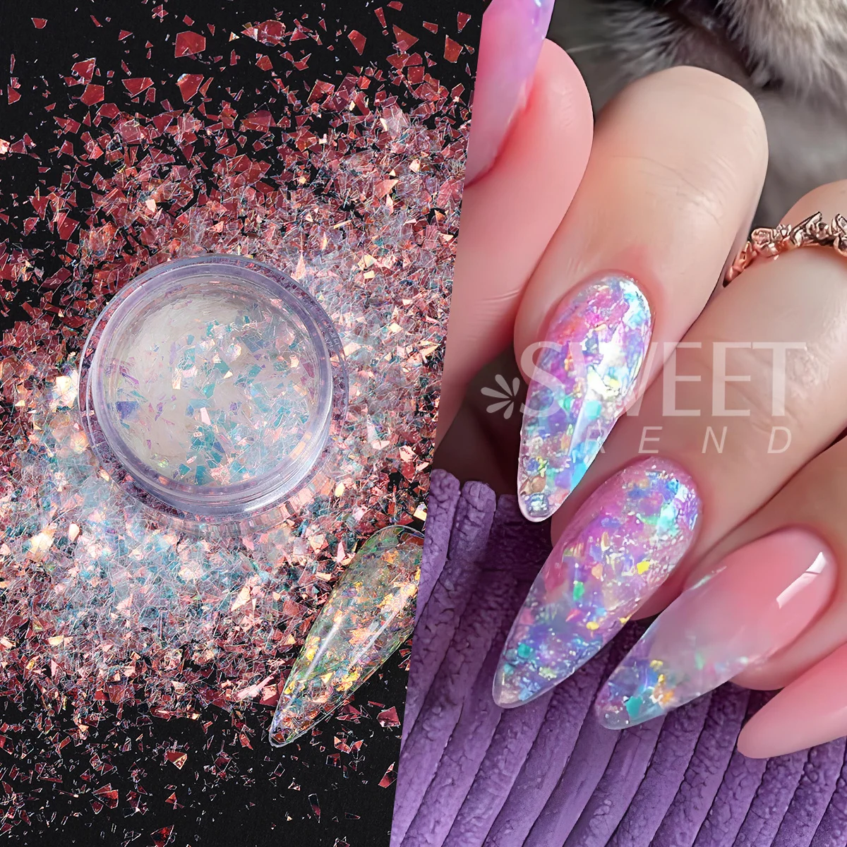 6pcs Aurora Chunky Nail Glitter Flakes Broken Irregular Iridescent Sparkly Rainbow Crafts Decor Shimmer Sequins Manicure Flash