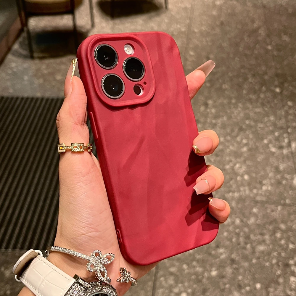 thumbnail image 1 of Fashion Silicone Fold Wrinkle Phone Case For iPhone 14 13 12 11 15 Pro Max SE X XS XR 8 7 Plus Soft Candy Color Full Cover, 1 of 5