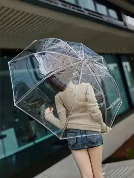 1PC Transparent Automatic Folding Umbrella | 8-rib Wind-Resistant Design | Essential for Commuters and Travelers