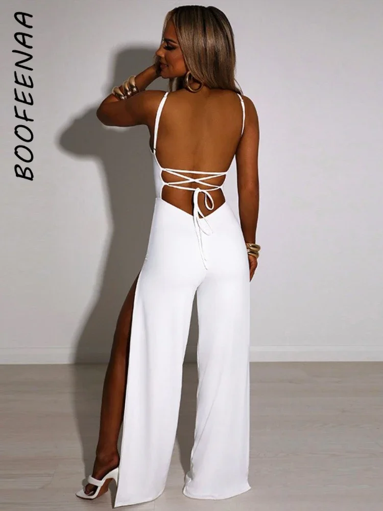 Irregular Sleeveless Strapless High Waist Long Split Wide-leg Jumpsuits on  Luulla