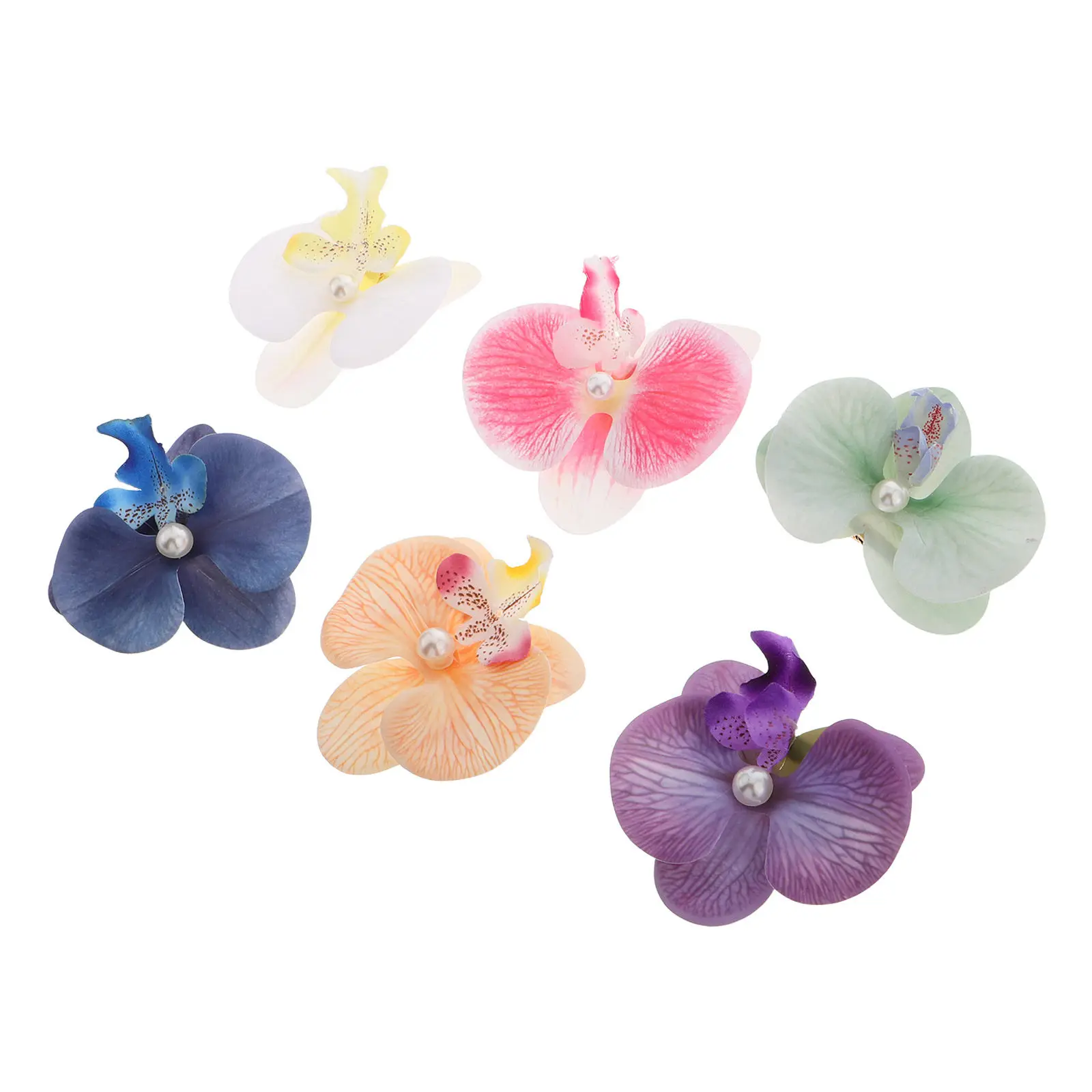 6Pcs 하와이안 난초 헤어 클립 나비 호접란 진주 열대 꽃 머리핀 다채로운 인공 해변 헤어 액세서리