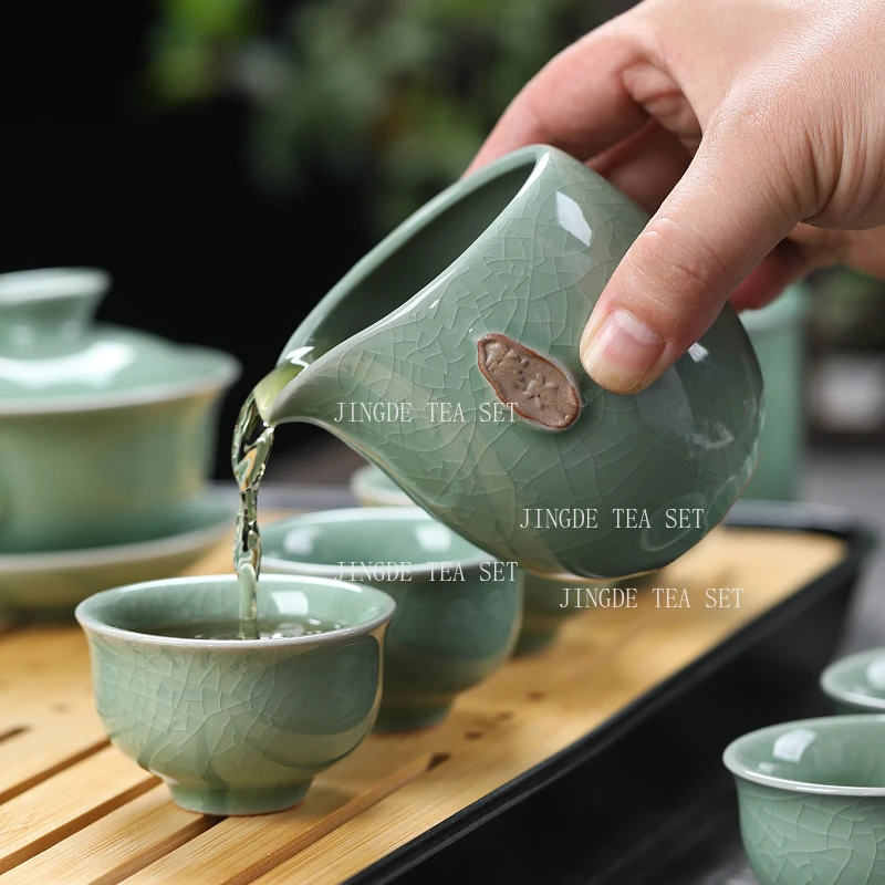 Ge Kiln Kung Fu Teapot Household Sliced Ceramic Tea Maker Chinese Style Large Capacity Solid Color Lid Bowl Tea Tasting Cup